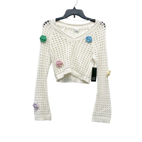 Wild Fable Women's Open Work Cropped Pullover Off White Floral Size XXS - Picture 1 of 5